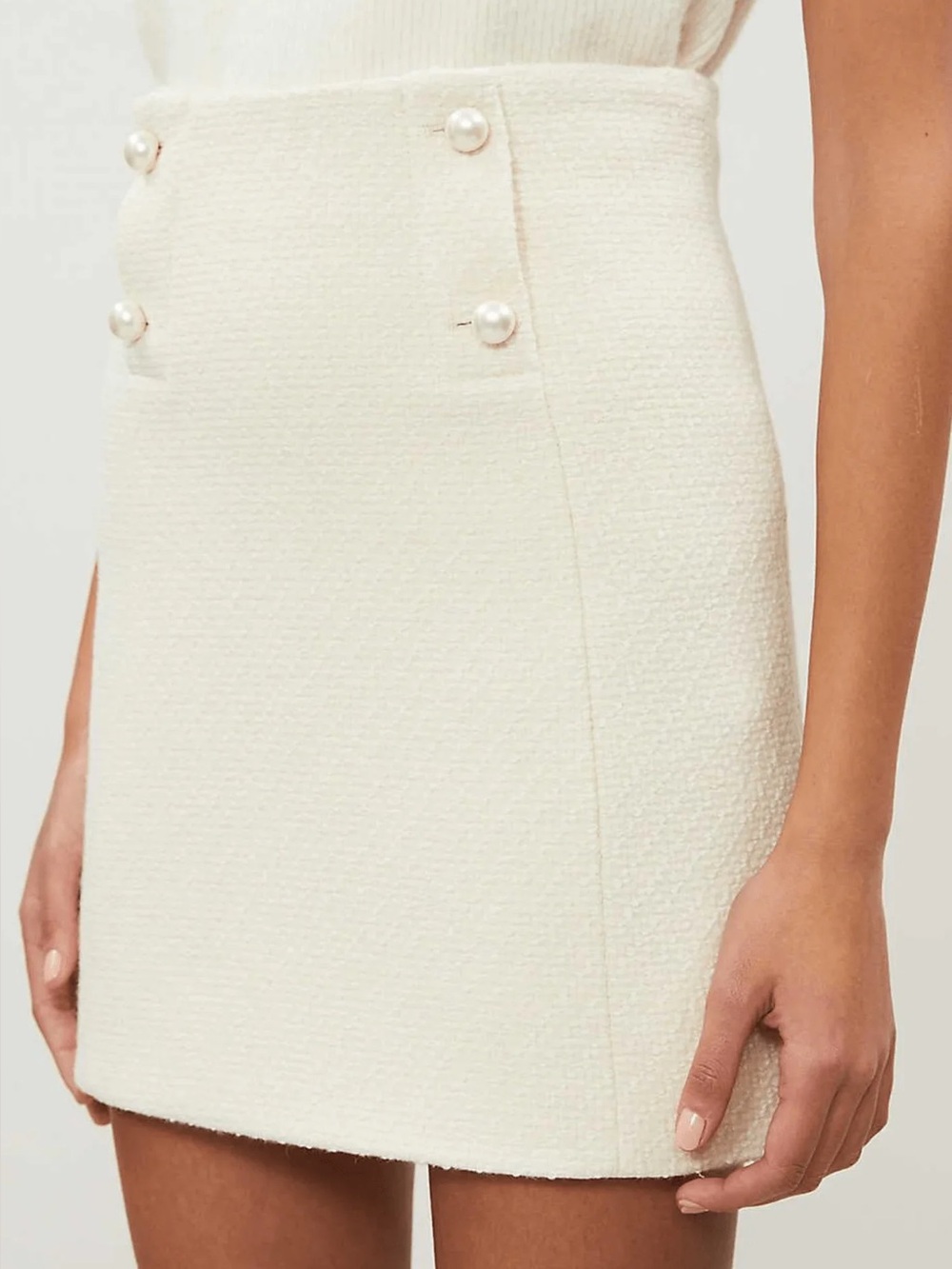 SANDRO WOOL BLEND SKIRT WITH PEARL ACCENTS